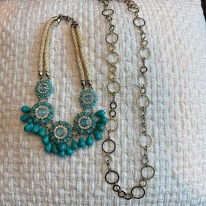 Elegant Turquoise and Chico’s Gold Statement Necklace set of 2